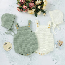 Load image into Gallery viewer, 2Pcs Set Baby Knitted Romper Clothes Set Cotton Triangle Crotch Button One-Piece Jumpsuit+Hats Toddler Baby Boys Girls Outfits
