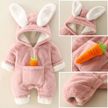 Load image into Gallery viewer, Winter Baby Cute Hooded Fleece Rompers Children Clothing Baby Girls Thicken Warm Jumpsuit Autumn Infant Cute Rabbit Ear Clothes
