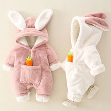 Load image into Gallery viewer, Winter Baby Cute Hooded Fleece Rompers Children Clothing Baby Girls Thicken Warm Jumpsuit Autumn Infant Cute Rabbit Ear Clothes
