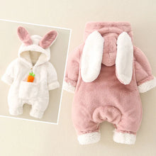 Load image into Gallery viewer, Winter Baby Cute Hooded Fleece Rompers Children Clothing Baby Girls Thicken Warm Jumpsuit Autumn Infant Cute Rabbit Ear Clothes
